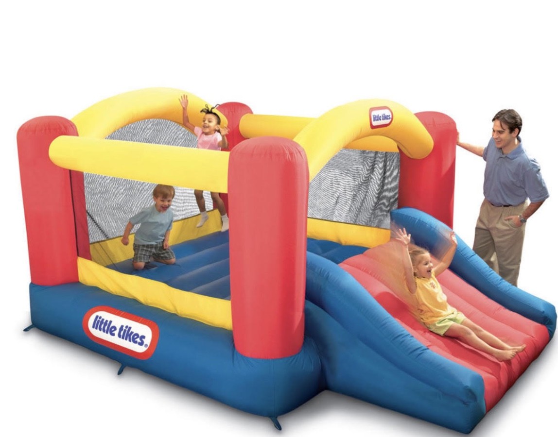 $100 Bouncing Castle with Slide, Blue/Yellow/Red