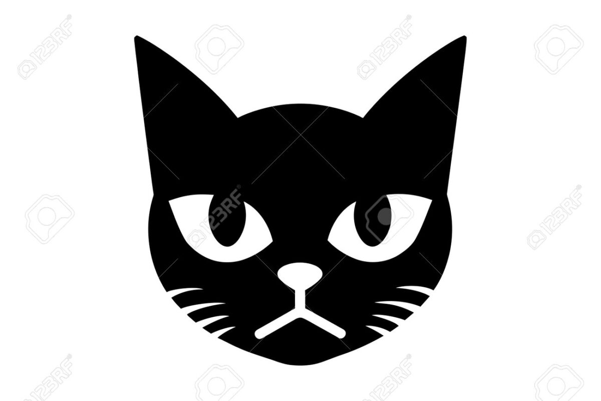 218359576 cat head simple silhouette on white background pet logo symbol domestic animal black flat vector